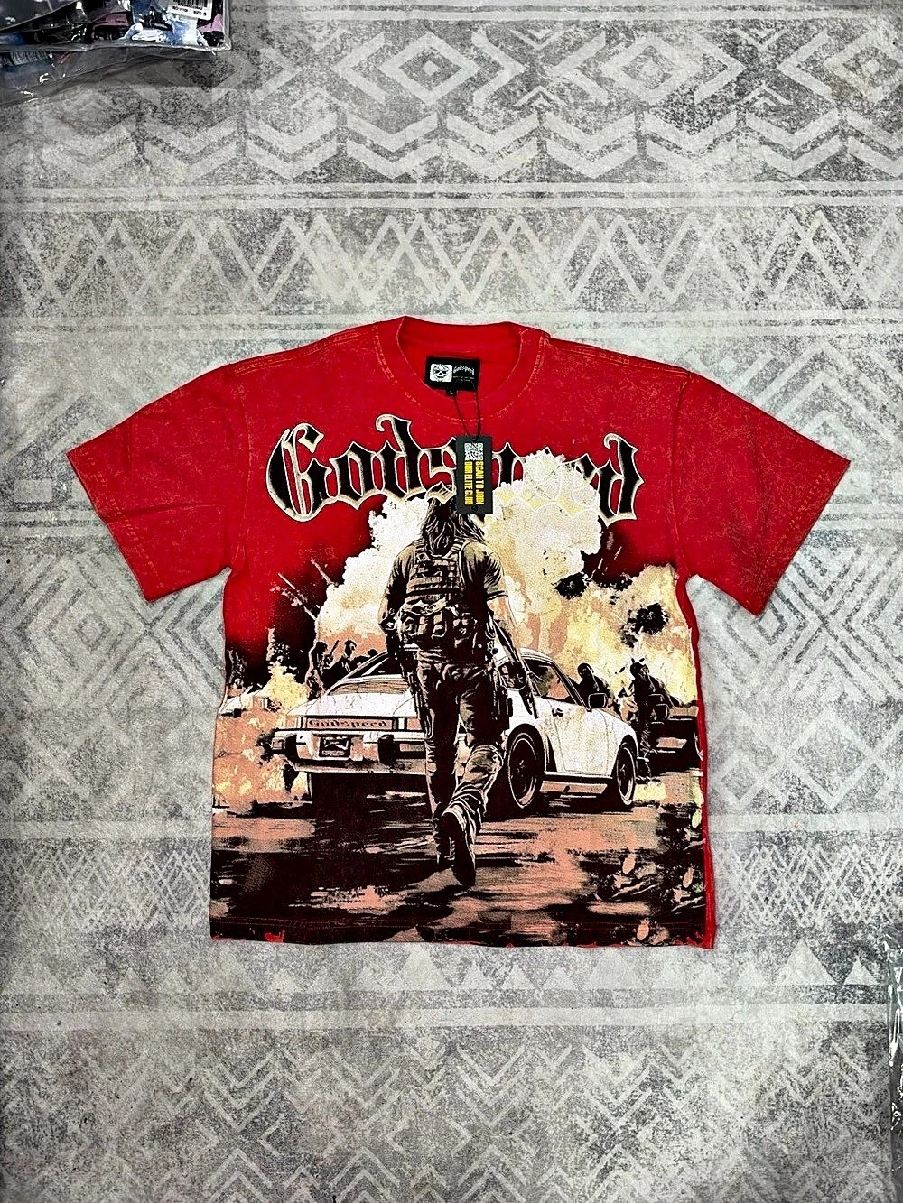 Godspeed Explosion Scene Graphic T-Shirt Red & Black Large NWT